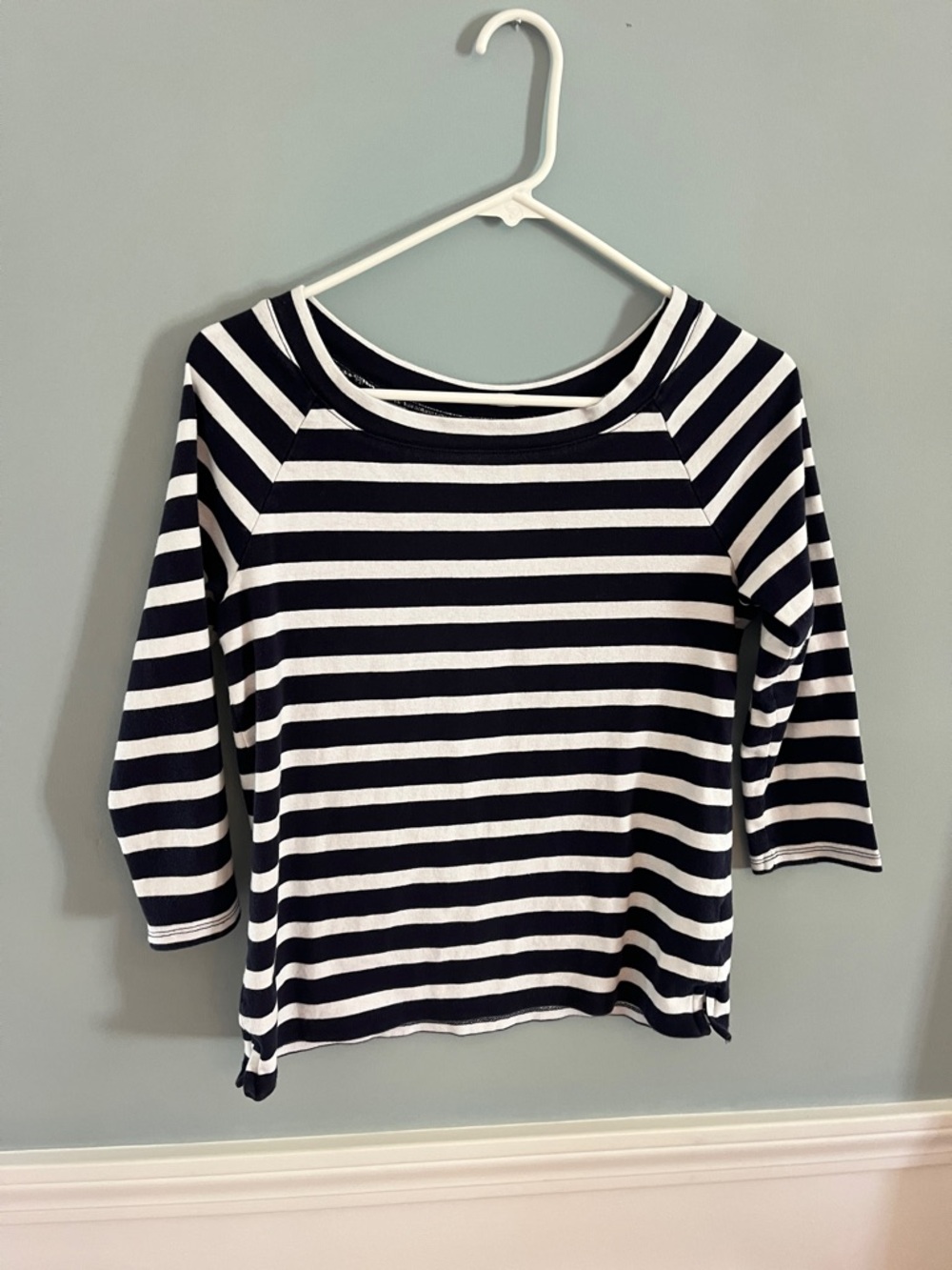 Striped Boatneck 3/4 Sleeve Top - Navy & White